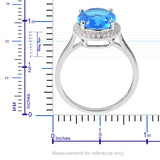 Sterling Silver Light Blue Glass & White Cubic Zirconia Halo Ring (size 10)