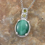 Sterling Silver Malachite & Green CZ Pendant with 20" Chain with Magnetic Clasp