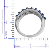 Blue Rhodium/Platinum Sterling Silver 1ct Blue DIAMOND Baguette/Round Band Ring