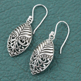 Artisan Crafted Sterling Silver Scroll Work Feather Shape Dangle Earrings (4.27 g)