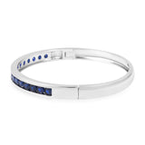 Silvertone Blue Cubic Zirconia CZ Bangle Bracelet (8")
