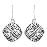 Artisan Crafted Sterling Silver Square Scroll/Bead Dangle Earrings (3.31 g)