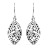Artisan Crafted Sterling Silver Scroll Work Marquise Shape Dangle Earrings (3.33 g)