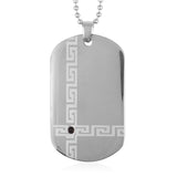 Stainless Steel Greek Key & Black Crystal Dog Tag Pendant with Chain (20 in)