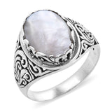 Bali Handmade Sterling Silver Mother of Pearl Scroll Work Ring (size 6)