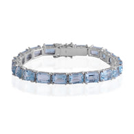Sterling Silver 26 cts. Rectangular Cut Blue TOPAZ Tennis Line Bracelet