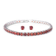 Silvertone Red CZ Cubic Zirconia Line Bracelet (6.50") & Earring Set