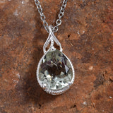 Sterling Silver Green AMETHYST Pendant with 20" Chain with Magnetic Clasp