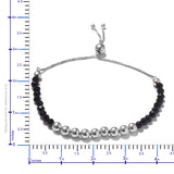 Platinum over Sterling Silver Bead & Faceted BLACK SPINEL Bead Adjustable Bracelet