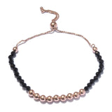 14K Rose Gold/Sterling Silver Bead & Faceted BLACK SPINEL Bead Adjustable Bracelet