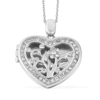 Stainless Steel White Austrian Crystal Heart Locket Pendant with Chain (20 in)