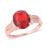 14K Rose Gold over Sterling Silver Red Glass & White Cubic Zirconia Ring (size 7)
