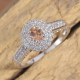 Platinum/Sterling Silver Rare Golden Imperial Topaz and Zircon Halo Ring (size 7)