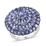 Platinum over Sterling Silver 8.35 cts. TANZANITE Multi Shapes Cluster Ring