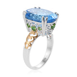 Platinum & YG Sterling Silver Premium Swiss Blue TOPAZ and Green DIOPSIDE Ring