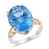 Platinum & YG Sterling Silver Premium Swiss Blue TOPAZ and Green DIOPSIDE Ring