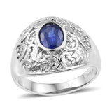 Stainless Steel Engraved Scroll Leaf Work Masoala Blue SAPPHIRE Ring (size 7)