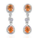 Platinum over Sterling Silver Mexican FIRE OPAL & Zircon Halo Drop Earrings