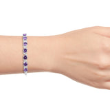 Silvertone Purple & White Cubic Zirconia CZ Bangle Bracelet (6.75")