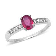 Sterling Silver RUBY & White ZIRCON Solitaire Ring
