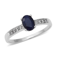 Sterling Silver Blue SAPPHIRE & White ZIRCON Solitaire Ring