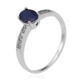 Sterling Silver Blue SAPPHIRE & White ZIRCON Solitaire Ring