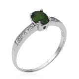 Sterling Silver Green Chrome DIOPSIDE & White ZIRCON Solitaire Ring