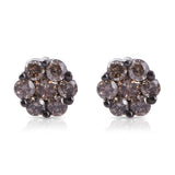 Platinum, Rhodium over Sterling Silver Floral CHAMPAGNE DIAMOND Earrings .15 cts
