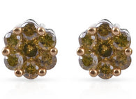 Platinum, Rhodium over Sterling Silver Floral YELLOW DIAMOND Earrings .15 cts