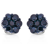 Platinum, Rhodium over Sterling Silver Floral BLUE DIAMOND Earrings .15 cts