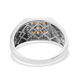 Platinum over Sterling Silver FIRE OPAL & ZIRCON Men's Halo Ring (size 12)