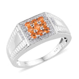 Platinum over Sterling Silver FIRE OPAL & ZIRCON Men's Halo Ring (size 12)