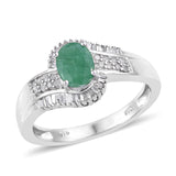 Platinum/Sterling Silver EMERALD & DIAMOND Bypass/Halo Ring Size 10