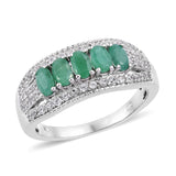 Platinum/Sterling Silver 5 Stone 1.59 cts EMERALD and White Zircon Ring