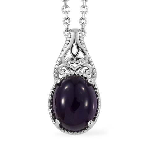 Sterling Silver 3 ct AMETHYST Cabochon Pendant with Magnetic Stainless 20" Chain
