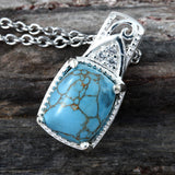 Sterling Silver Blue Mojave TURQUOISE Pendant & Stainless Steel Chain 20"
