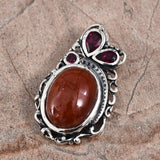 Artisan Crafted Sterling Silver Red JADE & GARNET Pendant w/Chain
