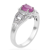 Platinum over Sterling Silver HOT Pink SAPPHIRE & ZIRCON Halo Ring (Size 10)