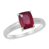 Platinum over Sterling Silver 3.2 ct Cushion Cut African RUBY Solitaire Ring
