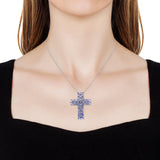 Platinum over Sterling Silver 6.4ct TANZANITE Cross Pendant with Chain
