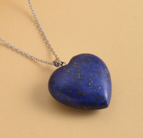 75Ct. Blue Lapis Lazuli Heart Pendant Necklace with 20 Inches Stainless Steel included.