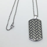 Stainless Steel Brick Woven Style Dog Tag Pendant with Chain (20 in)