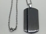 Stainless Steel Black Crystal Striped Dog Tag Pendant with Chain (20 in)