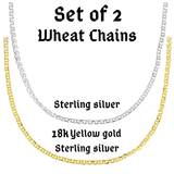 Set of 2 Italian 18k /Silver & Sterling Silver Wheat Link Necklace Chains (18 in.)