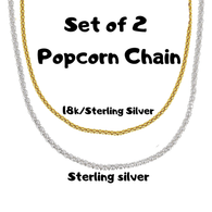 Set of 2 Italian 18k /Silver & Sterling Silver Popcorn Link Necklace Chains (18 in.)