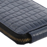 Genuine Leather Crocodile Embossed RFID Crossbody Bag & Phone Holder in NAVY BLUE