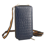 Genuine Leather Crocodile Embossed RFID Crossbody Bag & Phone Holder in NAVY BLUE