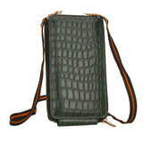 Genuine Leather Crocodile Embossed RFID Crossbody Bag & Phone Holder in DEEP GREEN