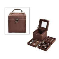 Velvet Three Layer Jewelry Box with Mirror, Handle and Lock In CHOCOLATE BROWN