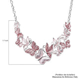Pink Enameled Butterfly Necklace 20.5-22.5 Inches in Silvertone